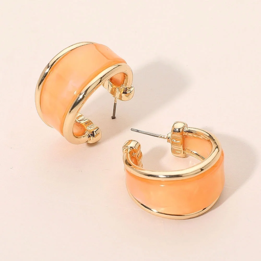 Wide Chunky Orange Gold Resin Hoop Earrings